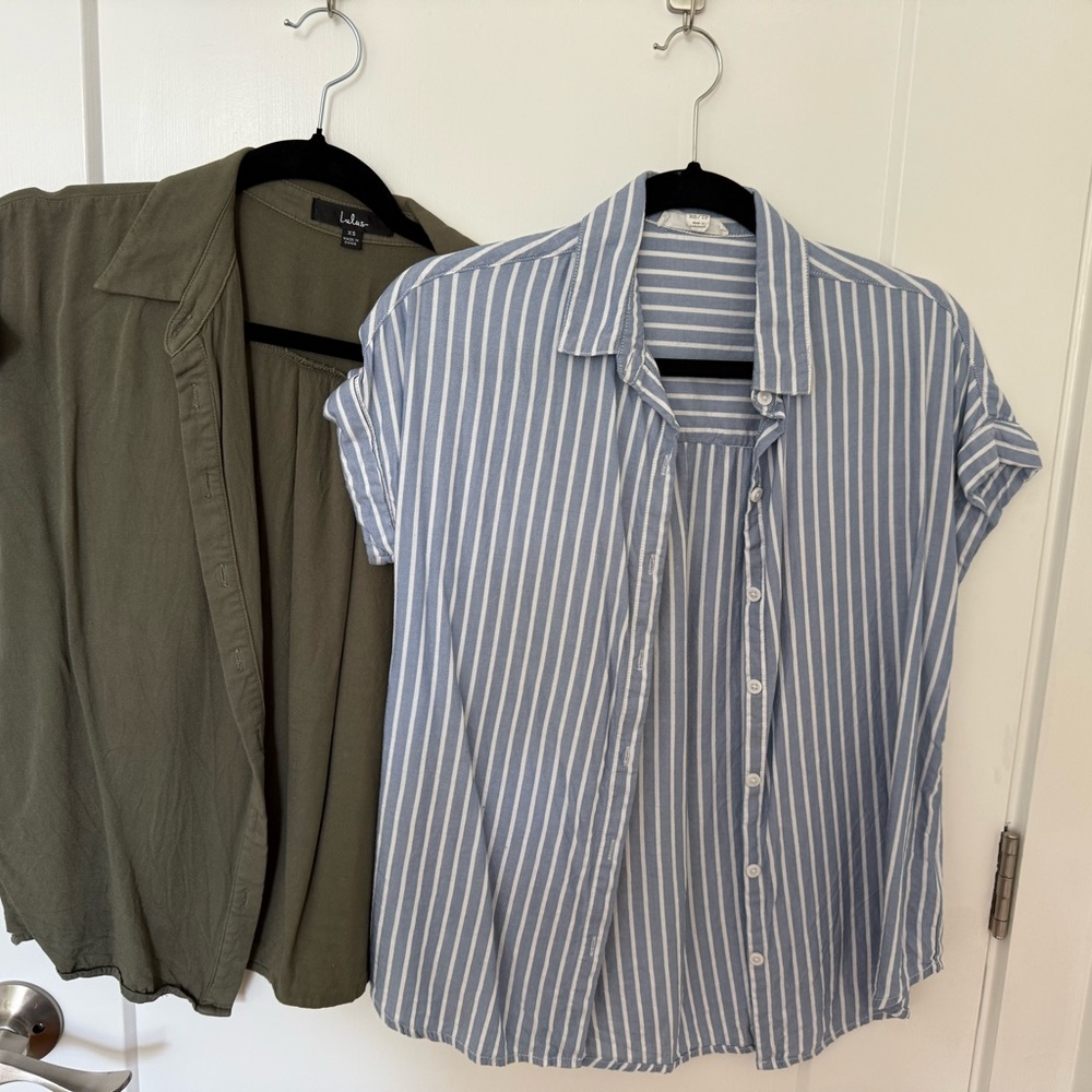 Striped Blue and Olive Green Button-Up Shirts
